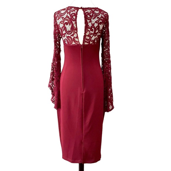 Red REBECCA B Lace Bell Sleeve Cocktail Dress sz 6 Burgundy Red NEW - Picture 3 of 8